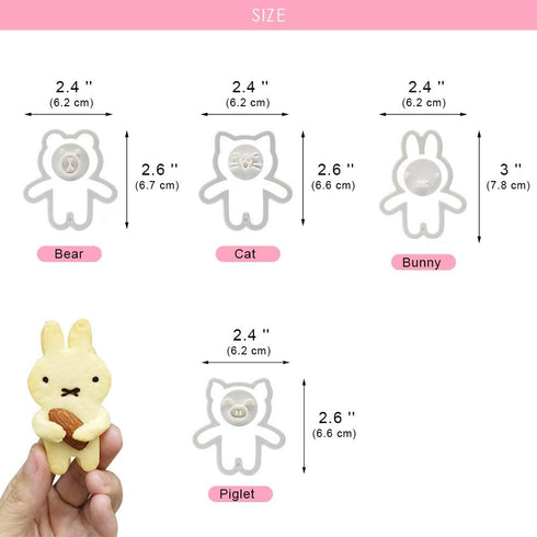 Cute Animal Cookie Cutters, 8-Piece Set Bear, Cat, Bunny, Piglet Cookie Cutter and Face Stamps