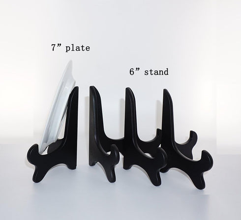 Artliving Black 6" Wood-Like Plastic Easels, Set of 4 Plate Display Stands and Picture Frame Holders
