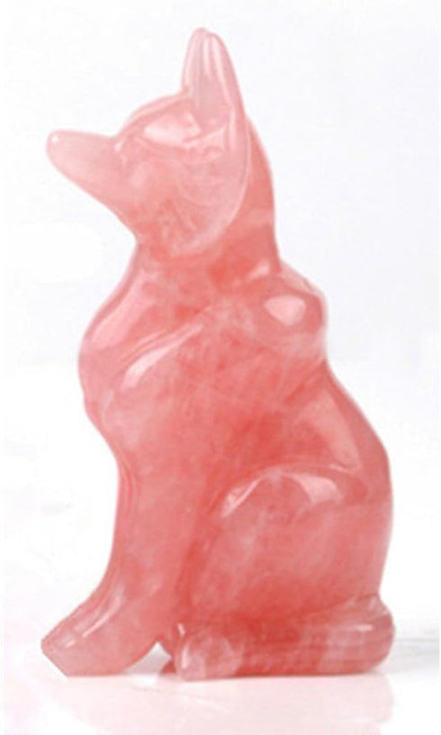 AITELEI Natural Hand Carved Pink Rose Quartz Fox Statue Charm for Good Luck, Grounding Stone Protection Decor