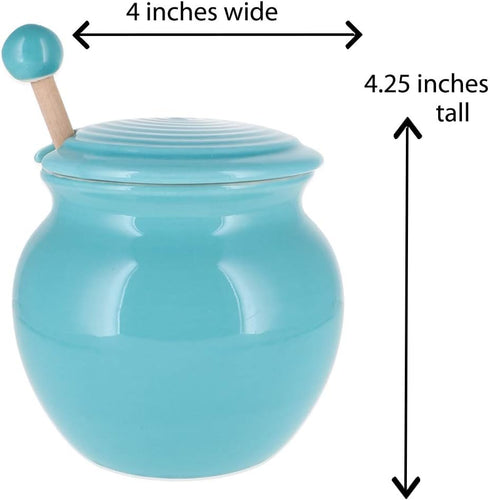 Cottage Creek Honey Jar Keeper, Porcelain Honey Pot with Lid and Wooden Dipper, Honey Storage Container