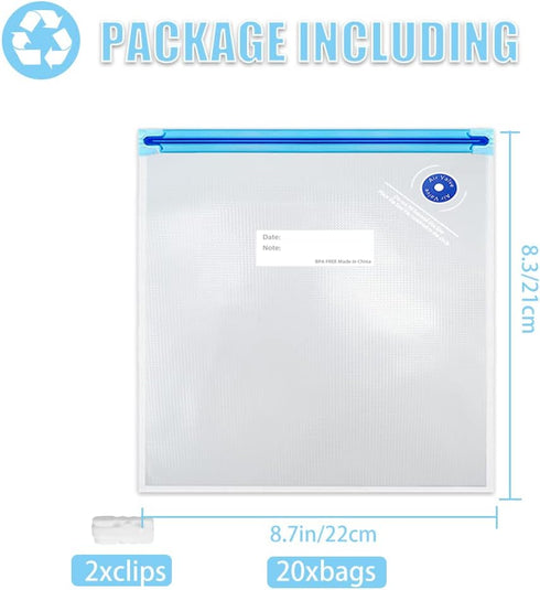Sous Vide Bags 20pcs 8.3x8.7in BPA Free Reusable Vacuum Sealer Bags to Keep Food Fresh