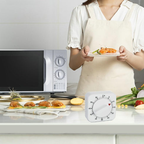 Square 60 Minute Mechanical Kitchen Timer, Visual Cooking Timer with Loud Alarm, Manual Countdown, No Batteries Required