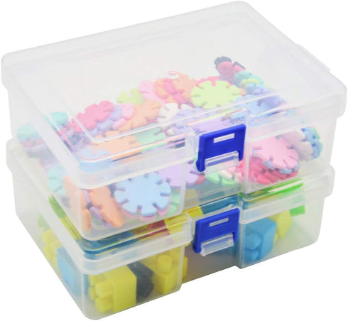 CHILDHOOD 2 Pack Clear Plastic Clip Box, Small Crayon Box Containers with Lids, 6.5 x 4.5 Inches