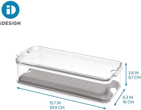 iDesign Crisp Produce Plastic Refrigerator Bin with Lid, Removable Inner Basket, BPA Free, 15.72" x 6.32"