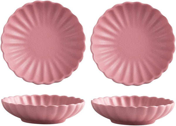 Set of 4 Mini 3.5 Inches Flower Shape Ceramic Sauce Dishes, Condiment/Sushi Soy Dipping Bowls