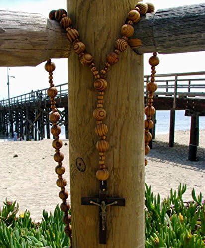 Super Jumbo Holy Mix Beads - Sanctified Rosary Natural Wood Chain Jesus Cross XL Large 42" Inches