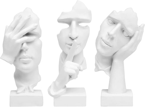 prosfalt 3 Pcs Thinker Statue, Silence is Gold Abstract Art Figurine, No Hear
