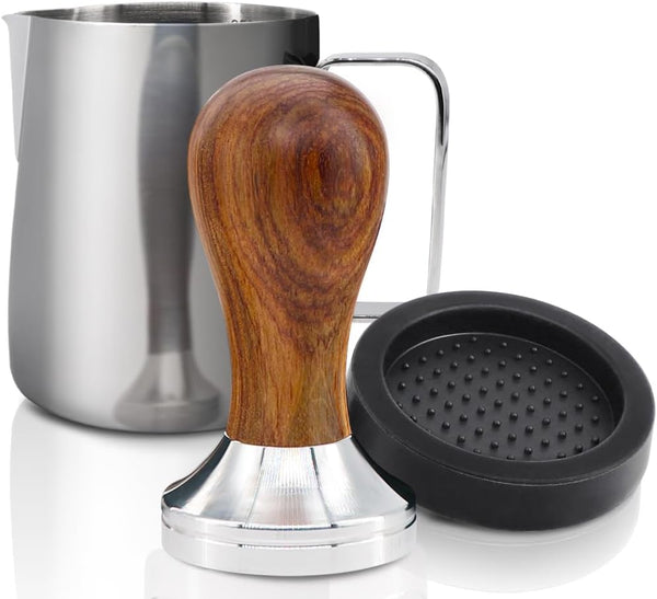 KYONANO Espresso Tamper 51mm with Dalbergia Odorifera Handle, Coffee Tamper with Free Milk Frothing Pitcher