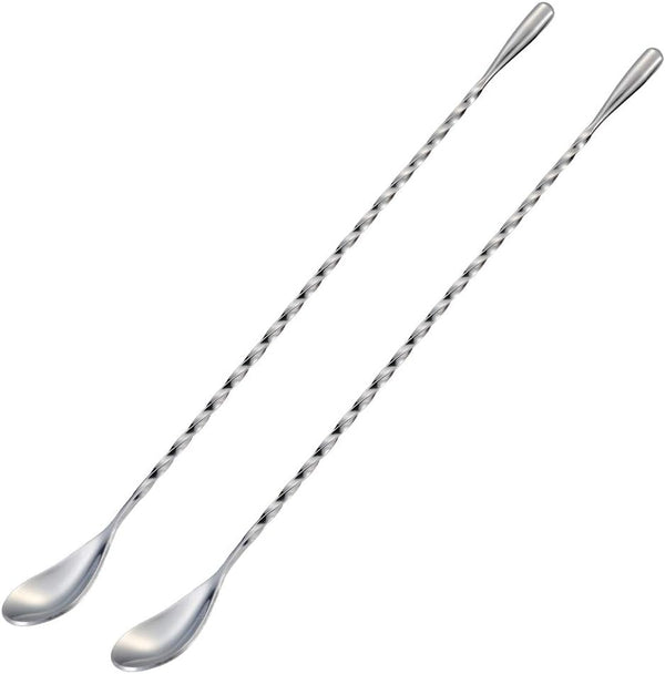 Briout Bar Spoon Cocktail Mixing Stirrers, Stainless Steel 12 Inches Long Handle, Silver 2 Pieces