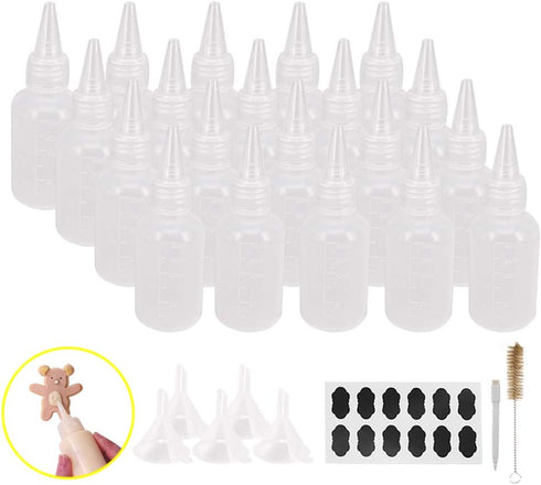 20 Pack 2-Ounce Plastic Squeeze Bottles - Cookie Decorating Supplies, Food Coloring, Royal Icing Writer Bottles