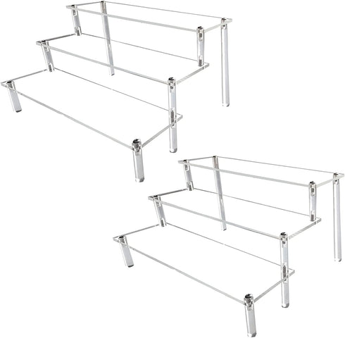 Acrylic Riser, 2 Pcs Clear 3 Tier Display Risers for Cologne, Amiibo, Funko POP Figures, Cupcake, and Cosmetic Holder