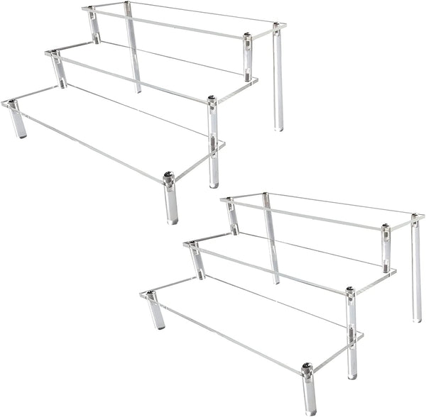 Acrylic Riser, 2 Pcs Clear 3 Tier Display Risers for Cologne, Amiibo, Funko POP Figures, Cupcake, and Cosmetic Holder