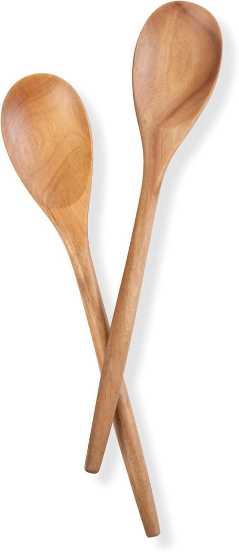 Wooden Kitchen Utensils Set, 14 Inch Comfort Grip Acacia Wood Spoons for Cooking, 2 Spoons, Non-Stick Safe