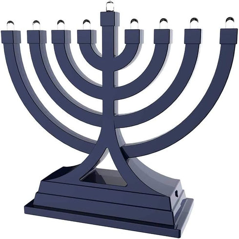 Zion Judaica Mini LED Hanukkah Menorah, Battery or USB Operated, Blue, Multiple Light Settings for Chanukah