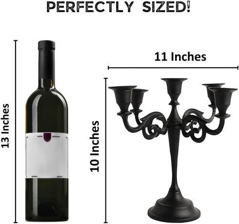 Rely+ 5 Arm Matte Black Candelabra, 10 Inch Tall Taper Candle Holders for Indoor Kitchen Décor, Gothic Home Decor