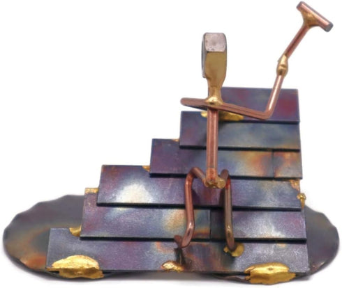 Roofer Figurine, Hand Welded Metal Art & Recycled Sculptures for Unique Desk Accessories and Office Decor