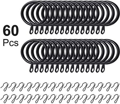 Hotop 30 Pcs Metal Drapery Curtain Rings - 0.98/1.26/1.65 inch Interior Diameter with 30 Pcs Drapery Pin Hooks (Black)