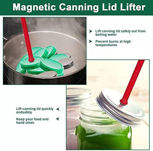 4 PCS Canning Kits - Include Magnetic Lid Lifter and Bubble Popper, Heat Resistant Home Easy Canning Tools (Red+Green)