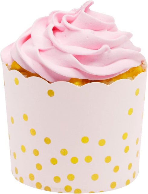 Sparkle and Bash 50 Pack Pink and Gold Cupcake Wrappers, Paper Baking Cups, Muffin Liners for Baby Shower