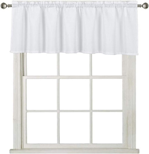 Home Queen Waffle Curtain Valance Window Treatment for Kitchen Bathroom, Set of 1, 60 X 16 Inch, Solid White