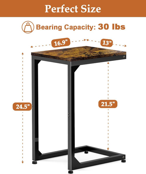 Artigarden C End Table with Metal Frame Small Side for Couch, Sofa TV Tray Tables for Living Room, Bedroom, Bedside