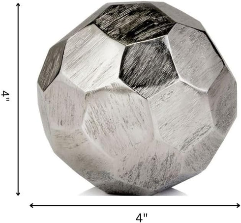 Modern Day Accents 3618 Silver Facetado Sphere, Decorative Balls, Home Office Room Decor, 4" D Centerpiece