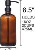 CHBJDAN 2 Pack 16ounce Thick Amber Glass Pint Jar Soap Dispenser with Matte Black Stainless Steel Pump, Boston Round