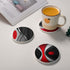 HUXJOKO Set 6,Modern Coasters for Drinks of Red Black Geometric Absorbent Ceramic Coaster,Round Stone Mat,with Cork