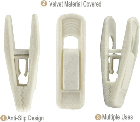 Velvet Hangers Clips, 20 Pack Ivory Pants Hanger Clips, Strong Clips for Thin Felt Hangers