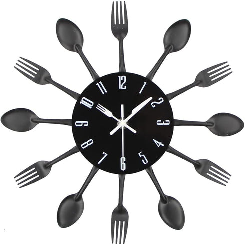 Timelike Kitchen Wall Clock (3D Removable Modern Creative Cutlery Design, Black, Wall Decal Room Decoration)