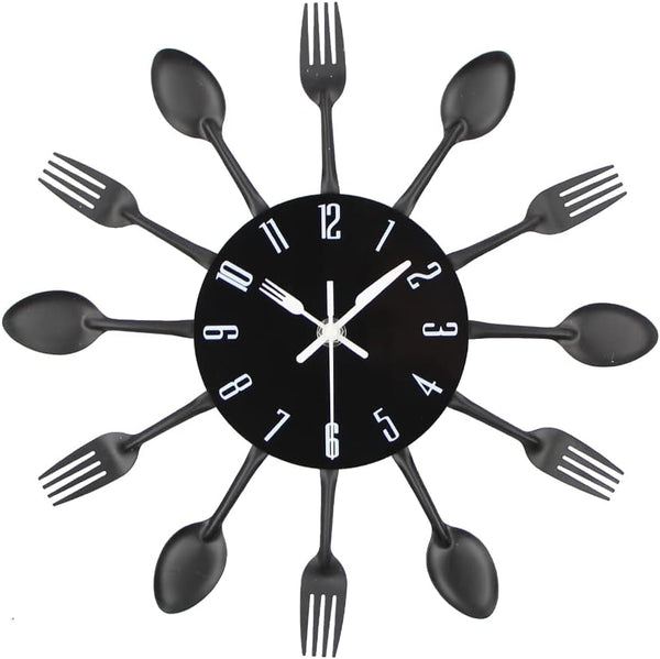 Timelike Kitchen Wall Clock (3D Removable Modern Creative Cutlery Design, Black, Wall Decal Room Decoration)