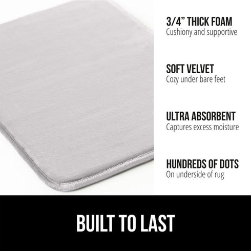 GORILLA GRIP Memory Foam Bath Rugs, Soft Absorbent Velvet Bathroom Mats, Machine Washable, 30x20 Light Gray