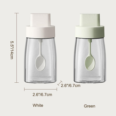 Kitchen Sodium Calcium Glass Spice Jars, Seasoning Box Set of 3 with Airtight Cap, Retractable Spoon and Lid Design