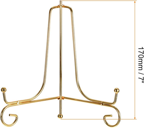 uxcell 7 Inch Iron Decorative Plate Stand - 2Pcs Metal Easel Folding Display Stand for Photo Frame, Gold