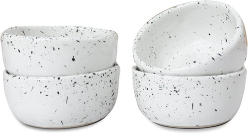 roro Exquisite Handmade Ceramic Stoneware Speckled Spotted White Sauce Bowls - Set of 4 - Versatile, Microwave-Safe, and Dishwasher-Safe Dinnerware by roro