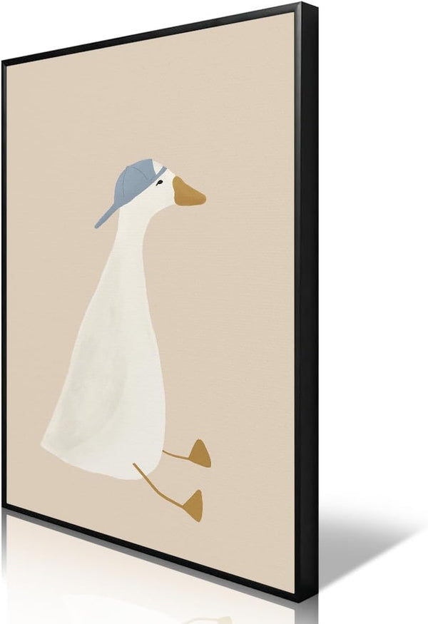 Generic Silly Goose Canvas Wall Art, Cute Nursery Animal Aesthetic Poster, Goose with