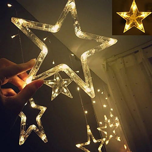 Twinkle Star 12 Stars LED Curtain String Lights - 138 Warm White, 8 Flashing Modes for Christmas, Wedding, Party