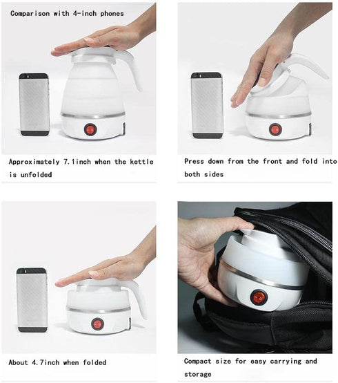 Travel Kettle Electric Small Foldable Portable Kettle, Silicone Collapsible Heating Water Boiler Tea Pot for Camping,