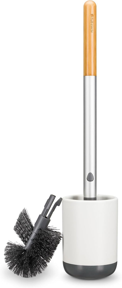 Full Circle Scrub Queen, Bathroom Toilet Brush with Ceramic Holder and Dry Earth Disk for Mold & Mildew Prevention, More Hygenic Toilet Cleaning Scrubber, Replaceable Head, White by Full Circle
