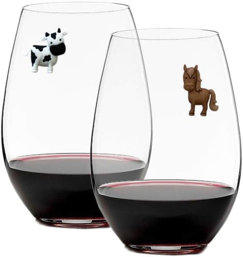 Set of 6 Barnyard Animal Wine Charms – Magnetic Glass Markers and Identifiers