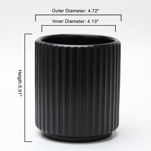 Small Utensil Holder for Kitchen Counter (H5.51” x W4.92”), Ceramic Countertop Utensil Holder for Kitchen, Utensils Crock for Countertop Includes Silicone Drying Mat, Utensils NOT Included, Black