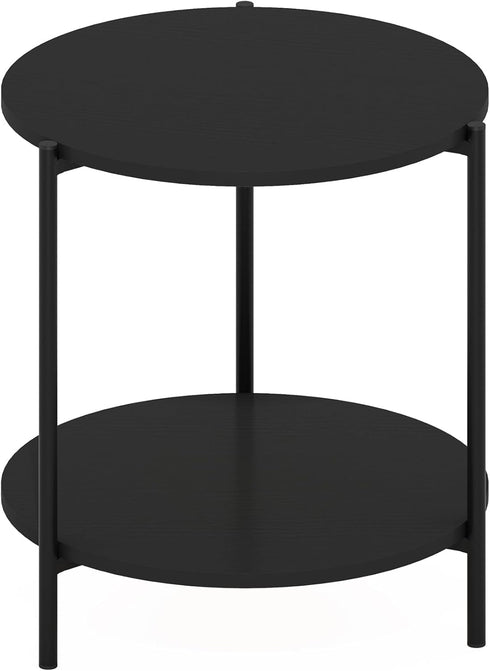 Furinno Besi 2-Tier Modern Round Side End Table with Sturdy Metal Legs,