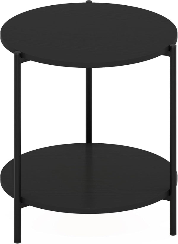 Furinno Besi 2-Tier Modern Round Side End Table with Sturdy Metal Legs,