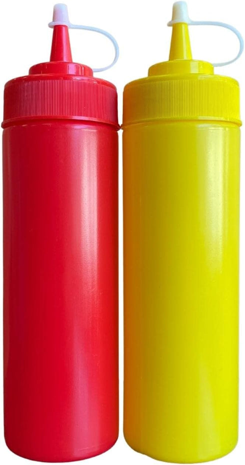 bark and lindy Ketchup and Mustard Squeeze Bottle Dispenser Set 12-Ounce Each For BBQ, Picnics