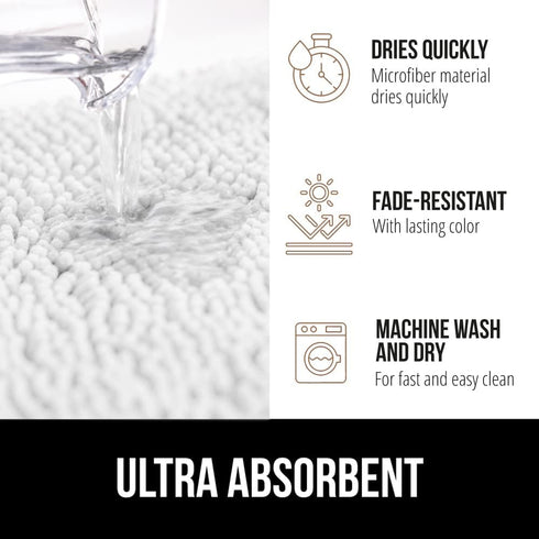 Gorilla Grip Bathroom Rug Sets - Soft Chenille 2 Piece Area Rugs, 30"x20" Carpet, Toilet Base Mat, White