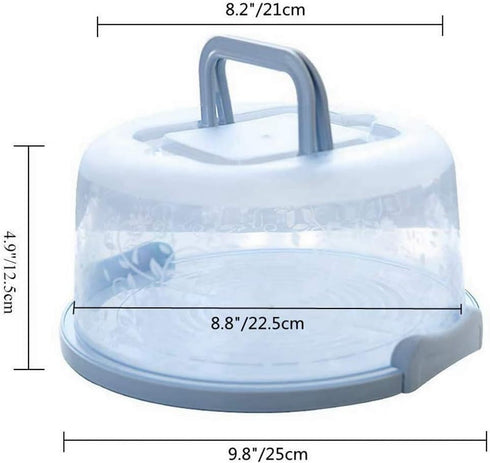 FEOOWV Plastic Small Cake Carrier Holder, Round Container with Handle for 6~8 Inch Diameter and 4 Inch Height Cake, Blue