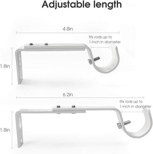 Curtain Rod Brackets Heavy Duty - Adjustable Drapery Hardware for 7/8 or 1 Inch Rods, Set of 3 (White)