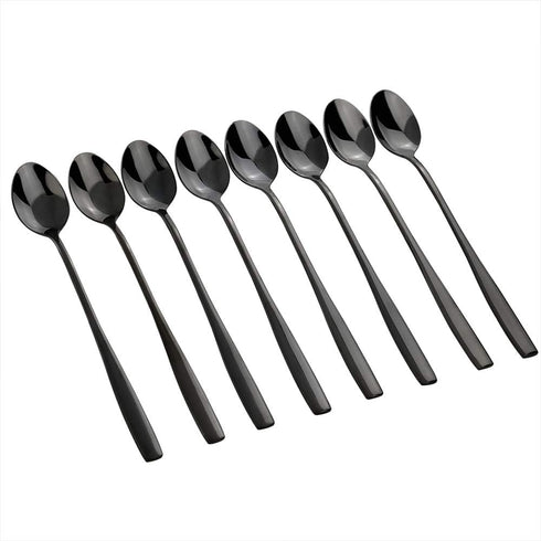 Black Stainless Steel Long Handle Iced Tea Spoon, Set of 8 Stirring Spoons