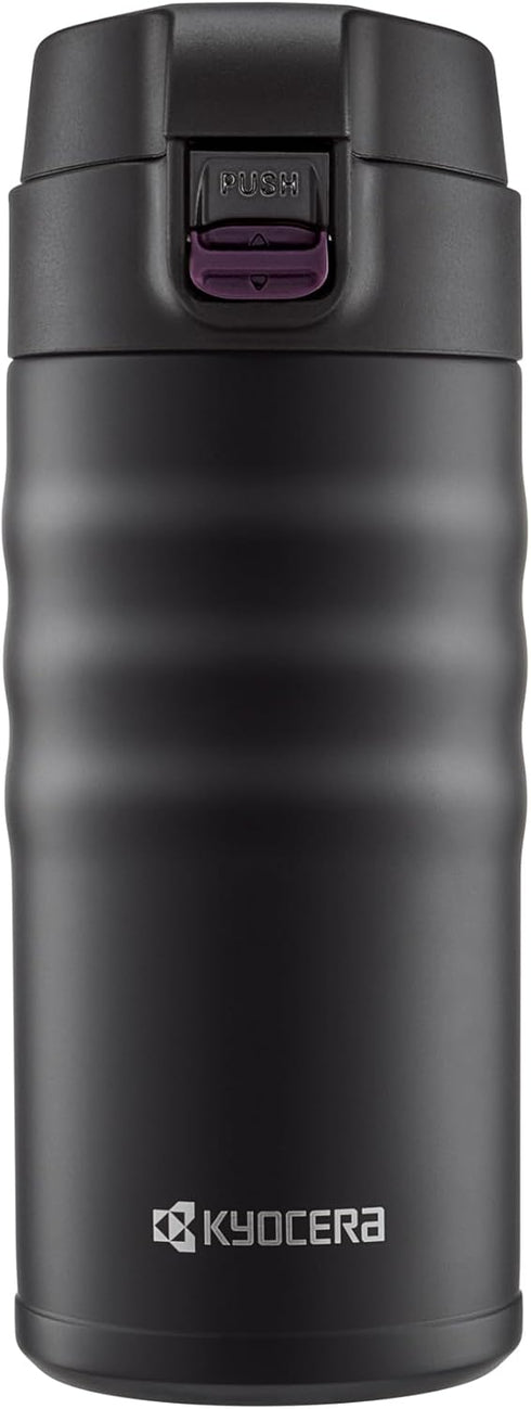 Kyocera 12oz Ceramic Coated Double Wall Vacuum Insulated Stainless Steel Travel Mug, Matt Black
