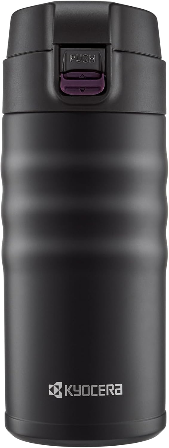 Kyocera 12oz Ceramic Coated Double Wall Vacuum Insulated Stainless Steel Travel Mug, Matt Black